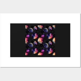 Watercolor Bright Yellow and Pink Nebula in Circles Posters and Art